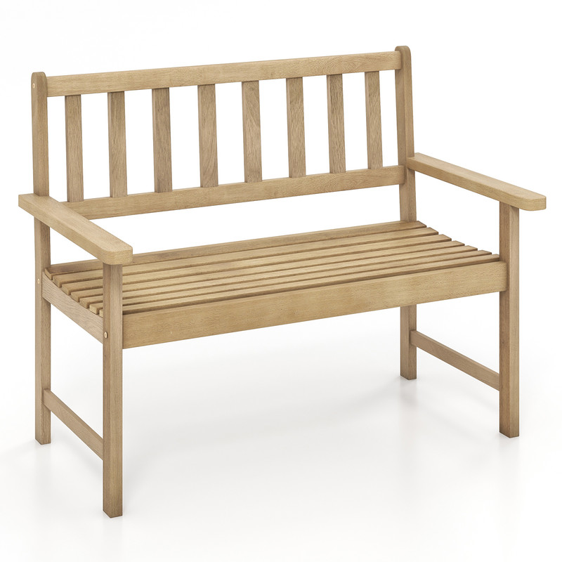 Outdoor Indonesia Teak Wood Garden Bench 2Person Patio Bench With Backrest  Armrests 7