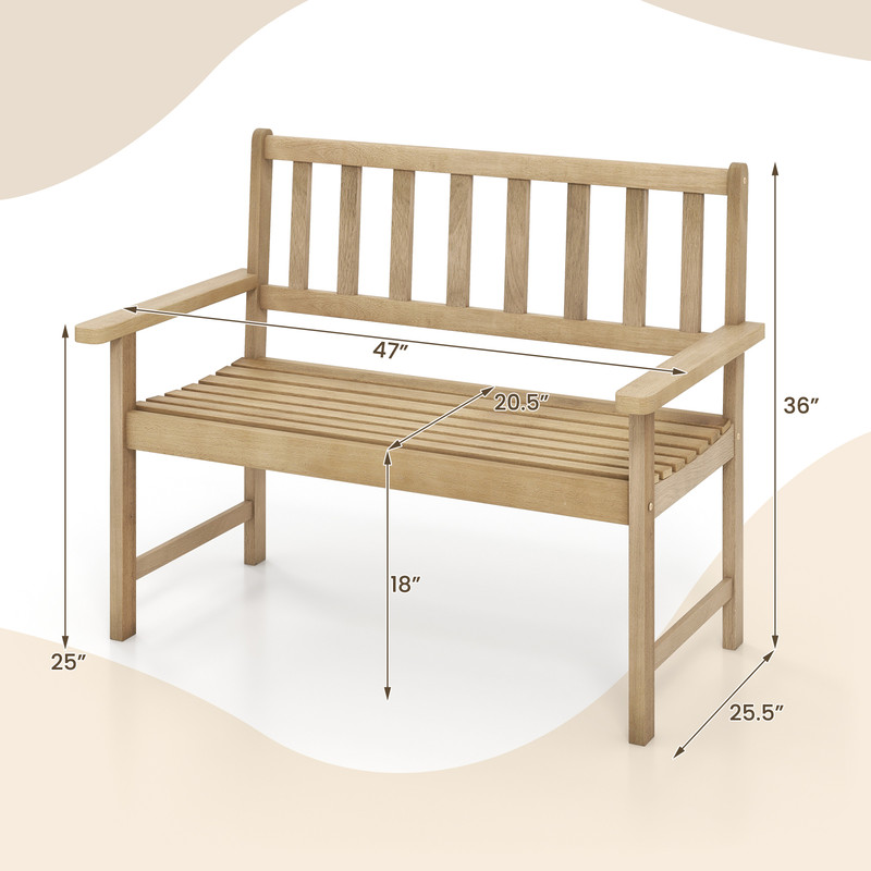 Outdoor Indonesia Teak Wood Garden Bench 2Person Patio Bench With Backrest  Armrests 5