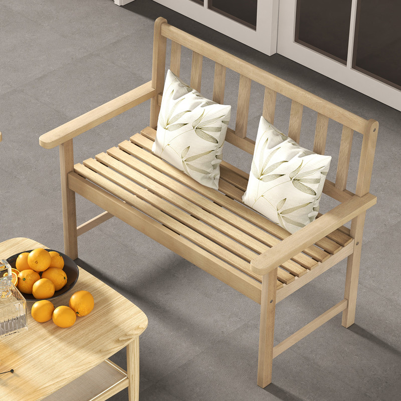 Outdoor Indonesia Teak Wood Garden Bench 2Person Patio Bench With Backrest  Armrests 2
