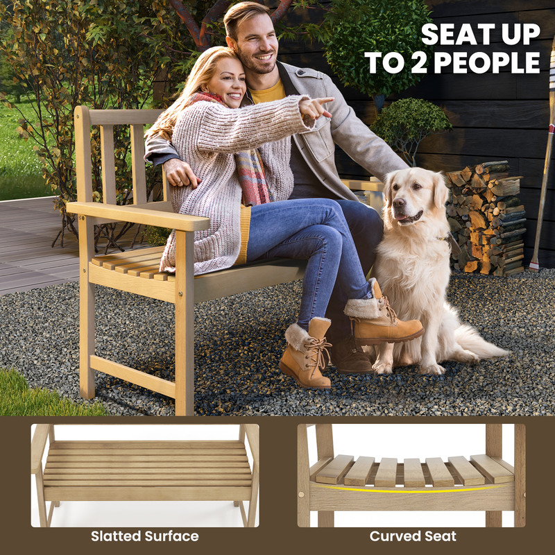 Outdoor Indonesia Teak Wood Garden Bench 2Person Patio Bench With Backrest  Armrests 3