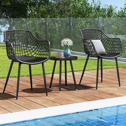 3-piece patio chair set with pp seat & tabletop, outdoor bistro set for porch, backyard & garden