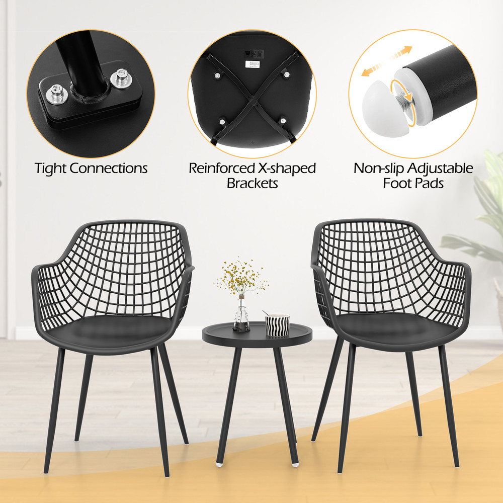 3Piece Patio Chair Set With PP Seat Tabletop Outdoor Bistro Set For Porch Backyard Garden 5