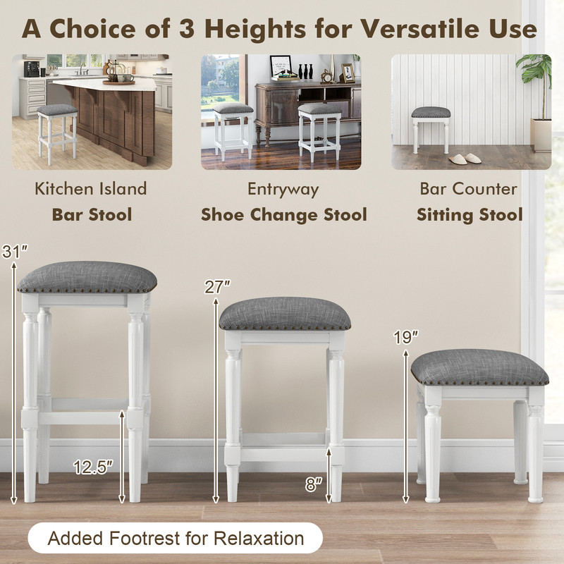 Versatile Saddle Stool Set 3 Adjustable Heights Footrests  Cushioned Seats For Kitchen  Bar 2