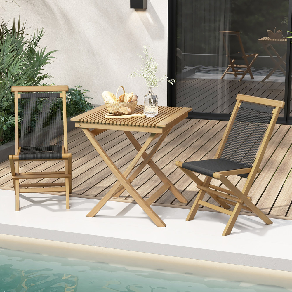 2 Piece Indonesia Teak Patio Folding Chairs With Woven Rope Seat Back For Porch Backyard Poolside 1