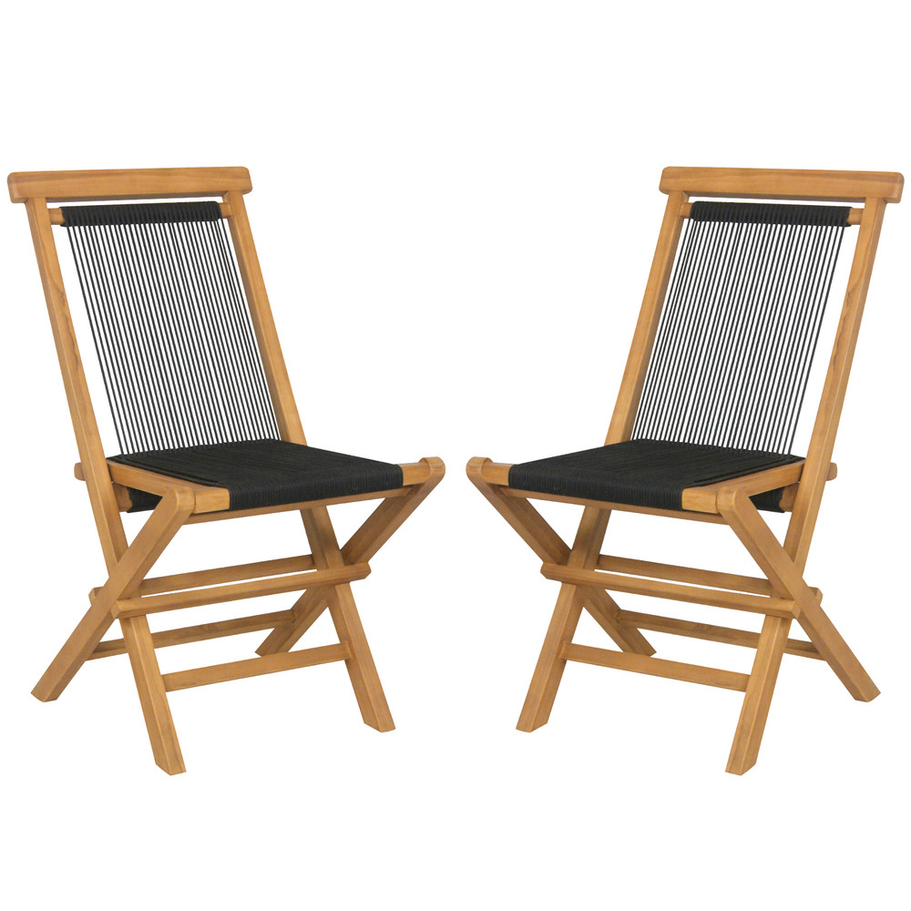 2 Piece Indonesia Teak Patio Folding Chairs With Woven Rope Seat Back For Porch Backyard Poolside 6