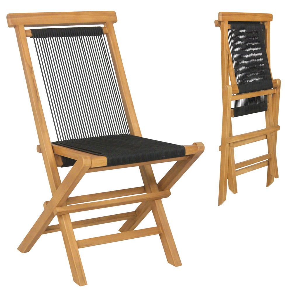 2 Piece Indonesia Teak Patio Folding Chairs With Woven Rope Seat Back For Porch Backyard Poolside 7