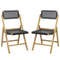 Set Of 2 Folding Chairs Indonesia Teak Wood Dining Chairs With Woven Rope Seat And Back 6