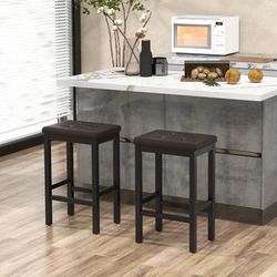 24 inch bar stools with padded seat & footrest, solid rubber wood frame for counter height seating