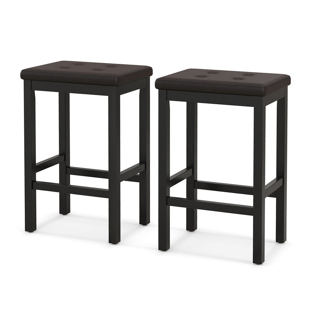 24 Inch Bar Stools With Padded Seat  Footrest Solid Rubber Wood Frame For Counter Height Seating 7