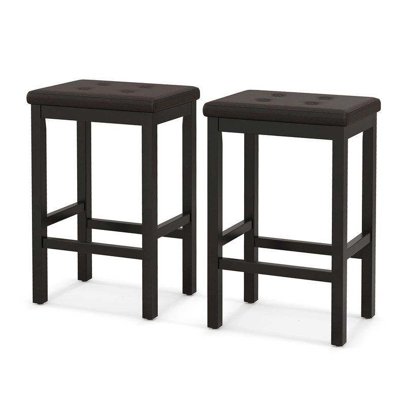 24 Inch Bar Stools With Padded Seat  Footrest Solid Rubber Wood Frame For Counter Height Seating 7