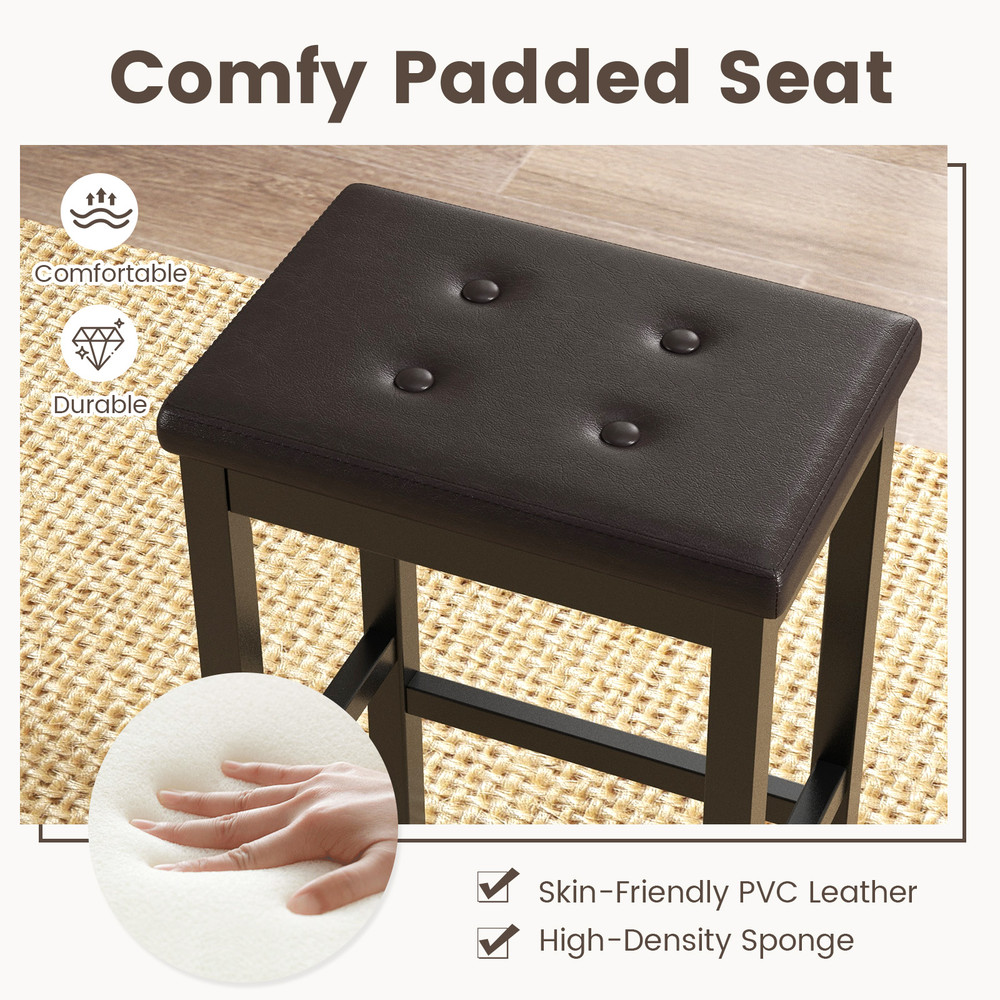 24 Inch Bar Stools With Padded Seat  Footrest Solid Rubber Wood Frame For Counter Height Seating 5