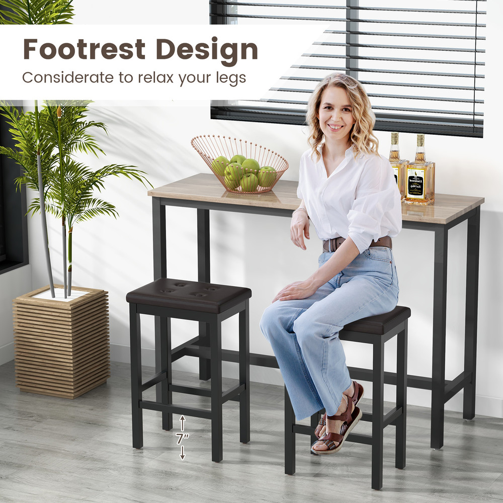 24 Inch Bar Stools With Padded Seat  Footrest Solid Rubber Wood Frame For Counter Height Seating 4