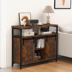 rustic storage cabinet, 3-level adjustable shelves, 2 sliding barn doors & spacious buffet for any room