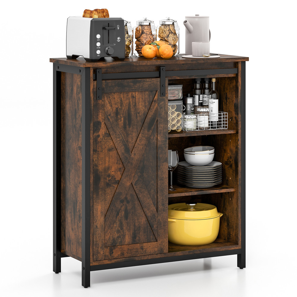 32 Inch Farmhouse Sideboard Buffet Cabinet With Sliding Barn Door  Adjustable Shelves Rustic Storag 7