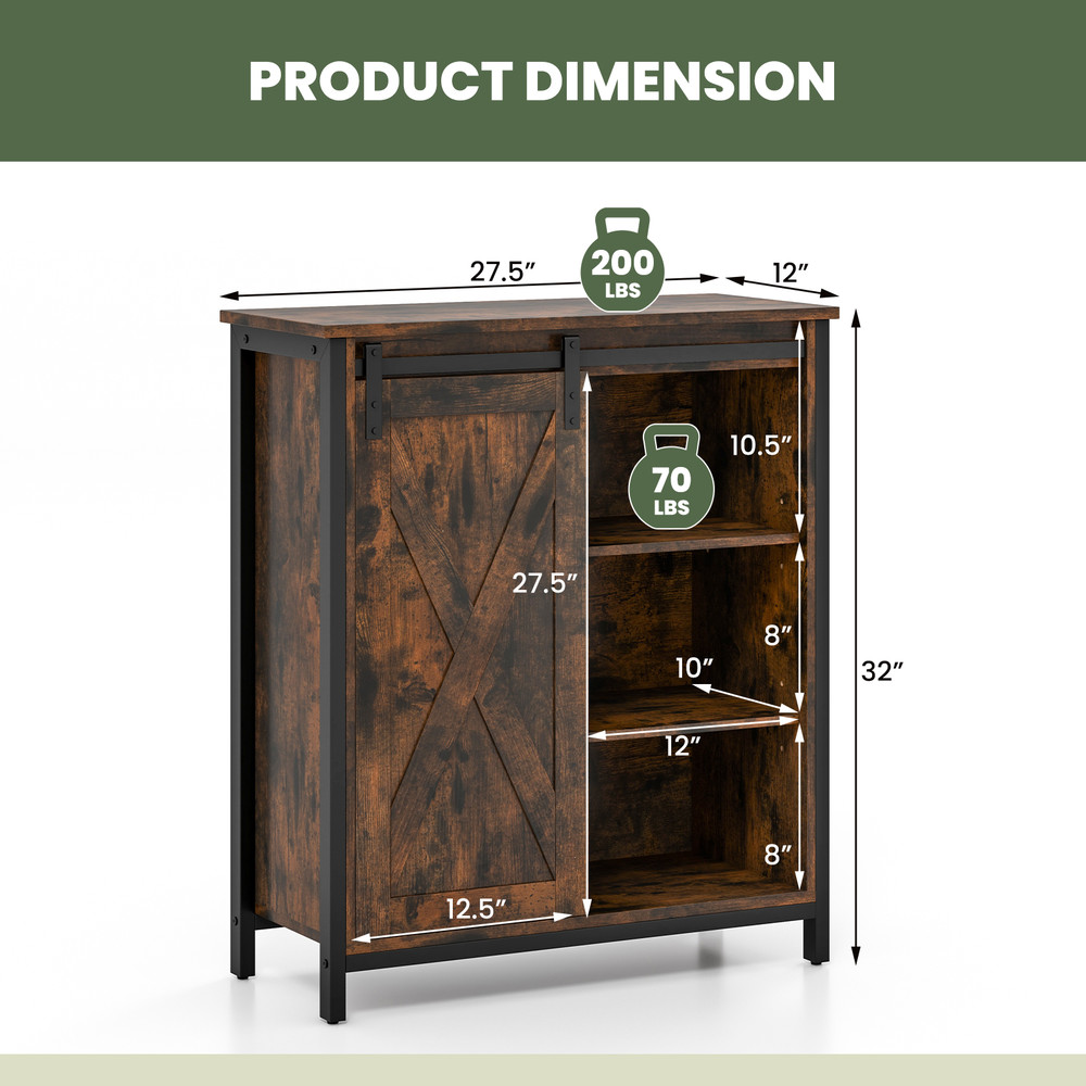 32 Inch Farmhouse Sideboard Buffet Cabinet With Sliding Barn Door  Adjustable Shelves Rustic Storag 5