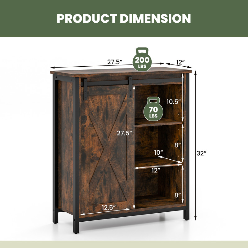 32 Inch Farmhouse Sideboard Buffet Cabinet With Sliding Barn Door  Adjustable Shelves Rustic Storag 5