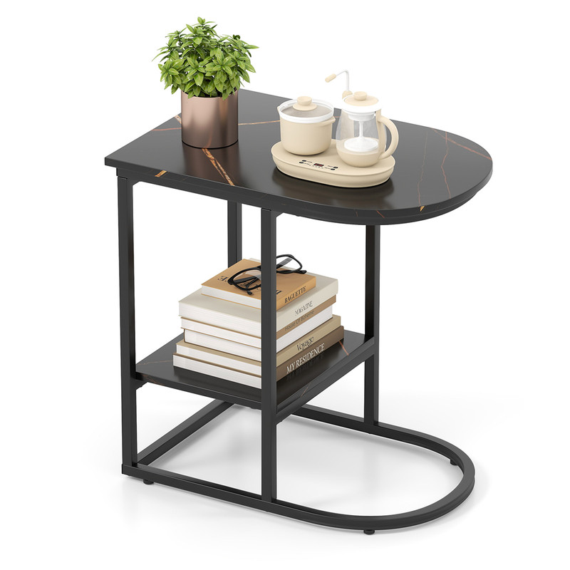 CShaped Modern Sofa Side Table With Faux Marble Tabletop  Storage Shelf SpaceSaving End Table For L 7