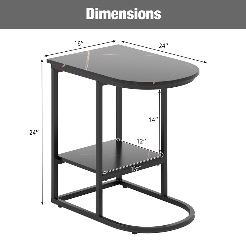 CShaped Modern Sofa Side Table With Faux Marble Tabletop  Storage Shelf SpaceSaving End Table For L 5