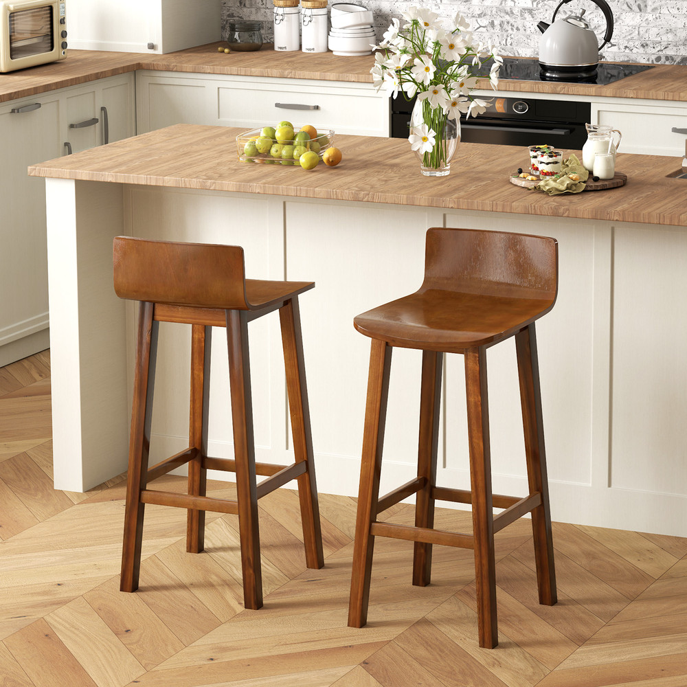 Solid Wood Bar Stools Set With Curved Seat  Back Rustic Counter Height Chairs For Kitchen Bar Or Co 1