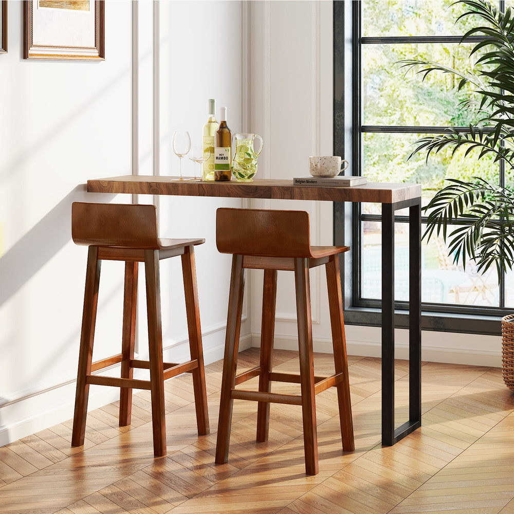 Solid Wood Bar Stools Set With Curved Seat  Back Rustic Counter Height Chairs For Kitchen Bar Or Co 2