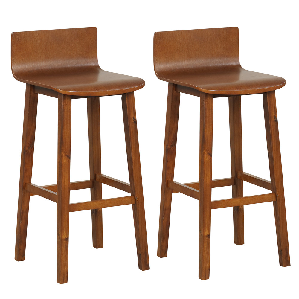 Solid Wood Bar Stools Set With Curved Seat  Back Rustic Counter Height Chairs For Kitchen Bar Or Co 0