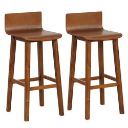 solid wood bar stools set with curved seat & back, rustic counter height chairs for kitchen, bar, or coffee shop