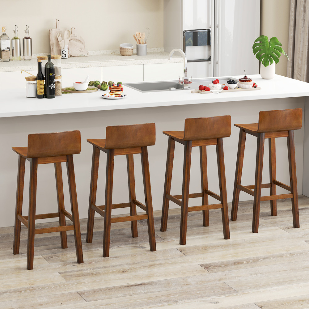 Solid Wood Bar Stools Set With Curved Seat  Back Rustic Counter Height Chairs For Kitchen Bar Or Co 3