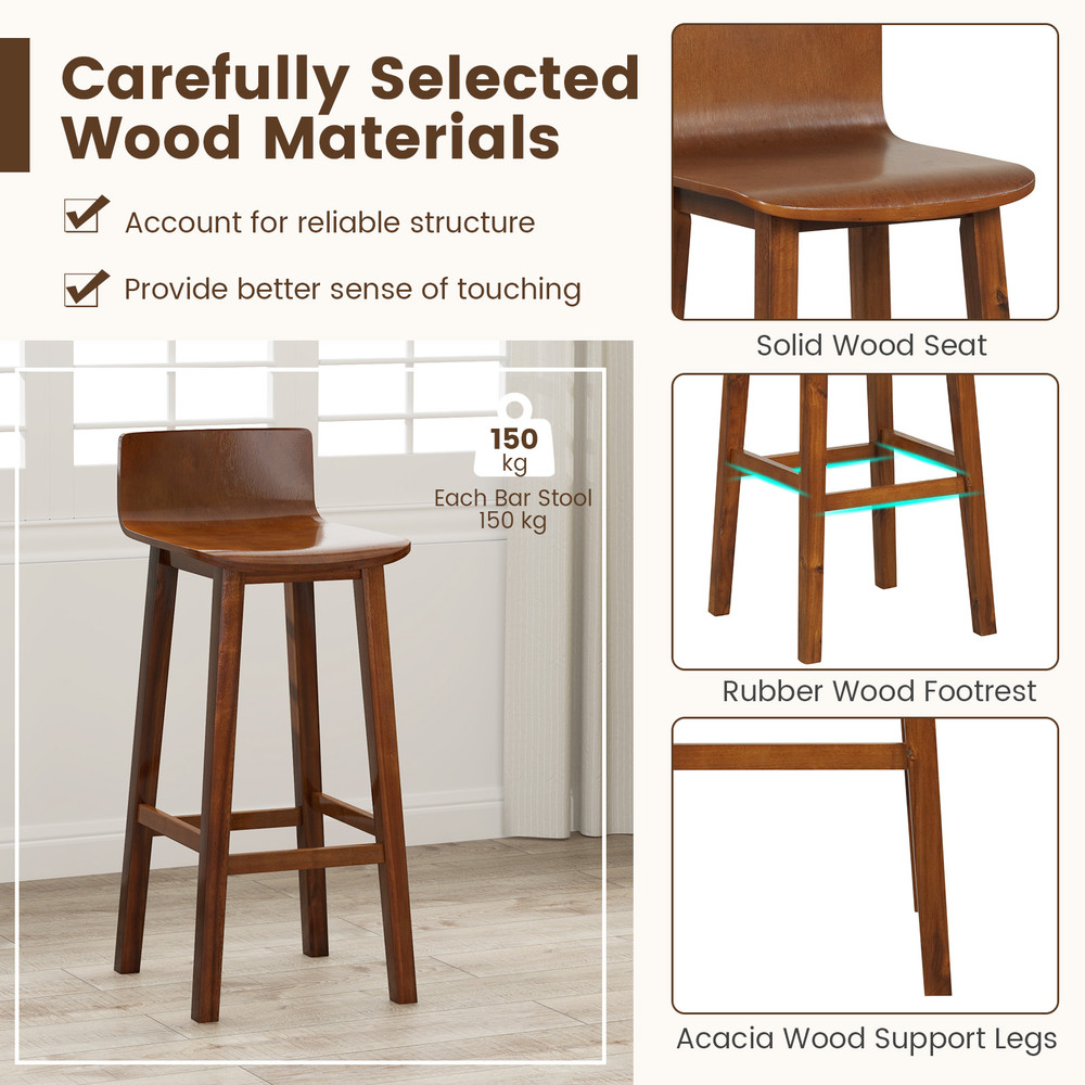 Solid Wood Bar Stools Set With Curved Seat  Back Rustic Counter Height Chairs For Kitchen Bar Or Co 4