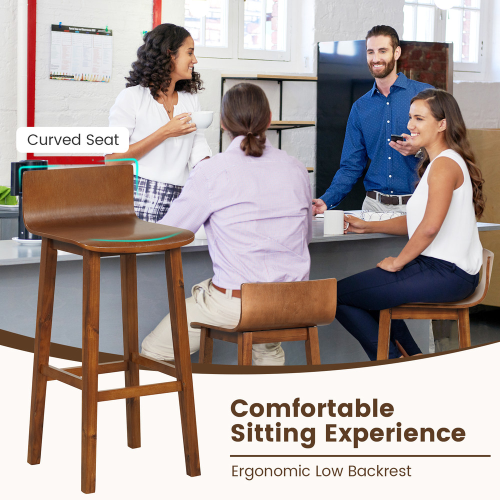 Solid Wood Bar Stools Set With Curved Seat  Back Rustic Counter Height Chairs For Kitchen Bar Or Co 5