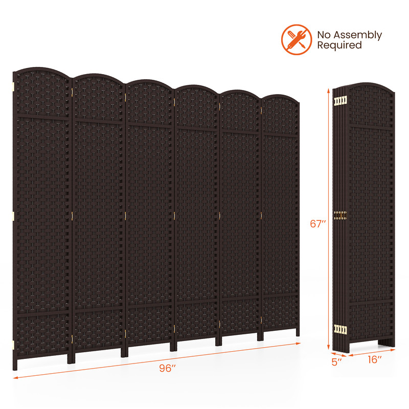 HandWoven Panel Room Divider Tall Folding Privacy Screen With Solid Wood Frame No Assembly Needed 6