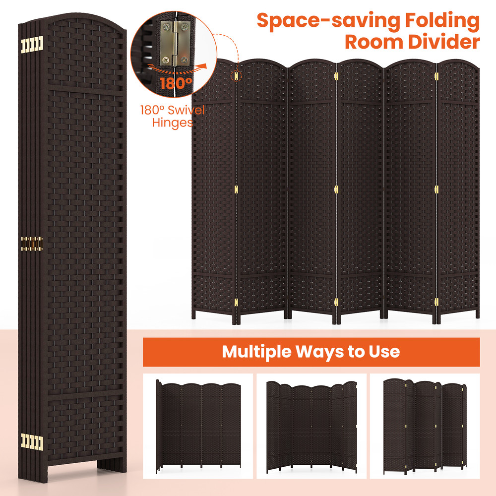 HandWoven Panel Room Divider Tall Folding Privacy Screen With Solid Wood Frame No Assembly Needed 4