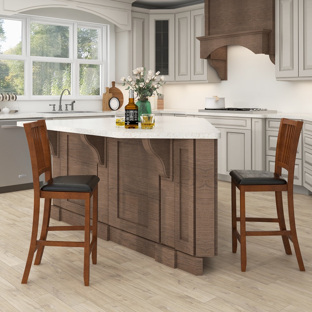 Counter Height Bar Stool With Backrest Bar Chair Set With PU Leather Cushions Footrest For Kitchen 1