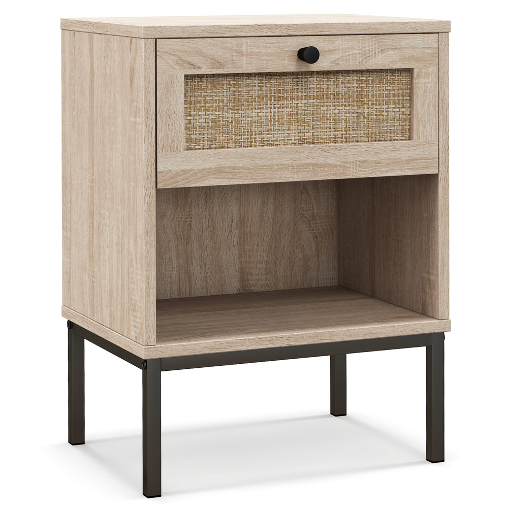 Rattan Nightstand Boho End Table With Drawer And Shelf Small Bedside Table With Open Storage For Mo 7