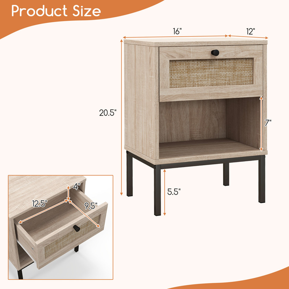 Rattan Nightstand Boho End Table With Drawer And Shelf Small Bedside Table With Open Storage For Mo 6