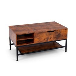 modern lift top coffee table with hidden compartment and removable storage shelf, adjustable center table for home