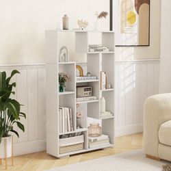 47-inch tall bookshelf for home office & living room, modern geometric storage shelf with anti-tip design