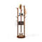 Freestanding Wooden Coat Tree with 3 Display Storage Shelves & 9 Hooks, Durable Rubberwood Entryway Organizer