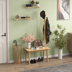 solid wood coat tree with 2-in-1 side table – multi-functional end table with coat rack for entryway & living room