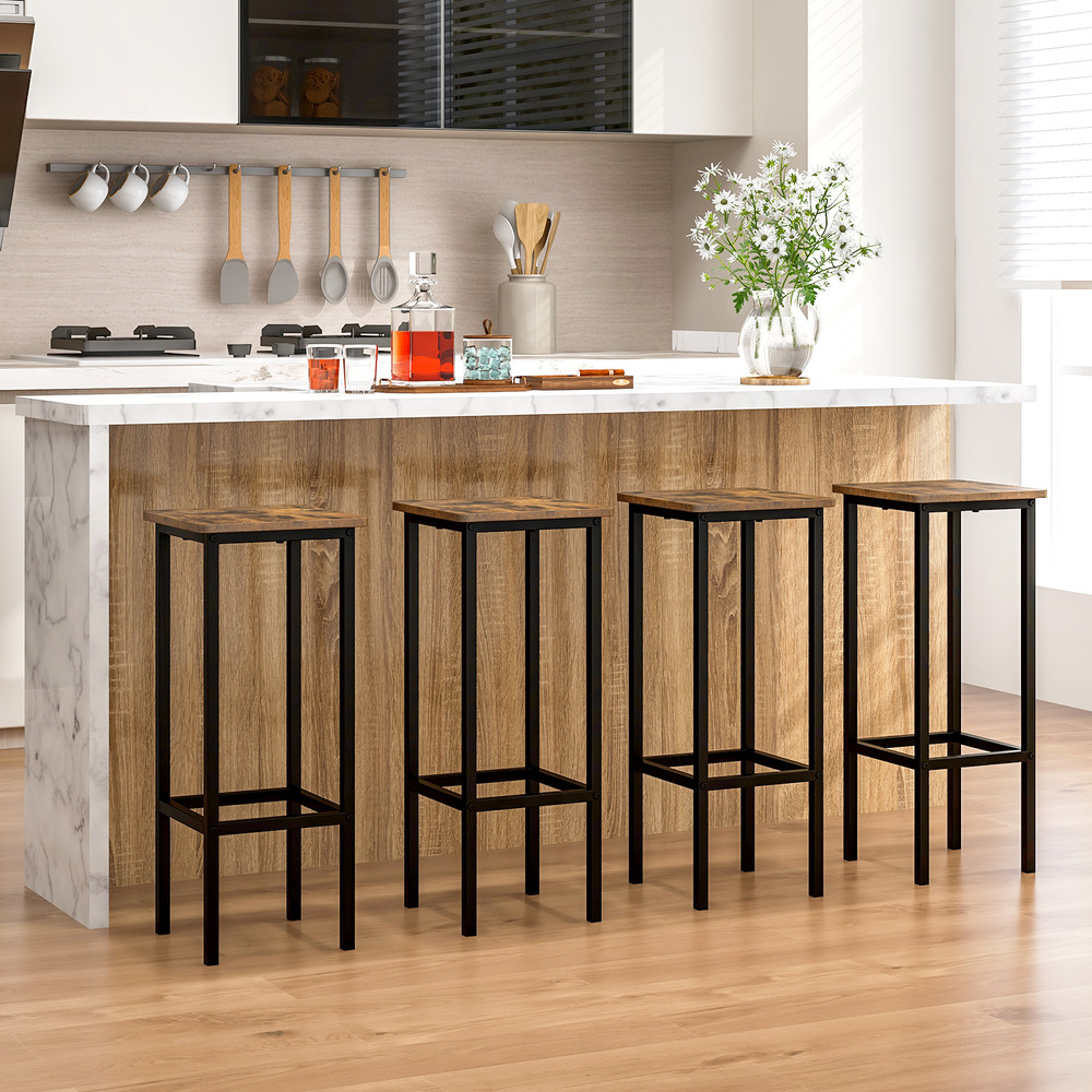 Set of 4 Bar Stool Set with Metal Legs & Footrest – Industrial Style, 330 lb Capacity