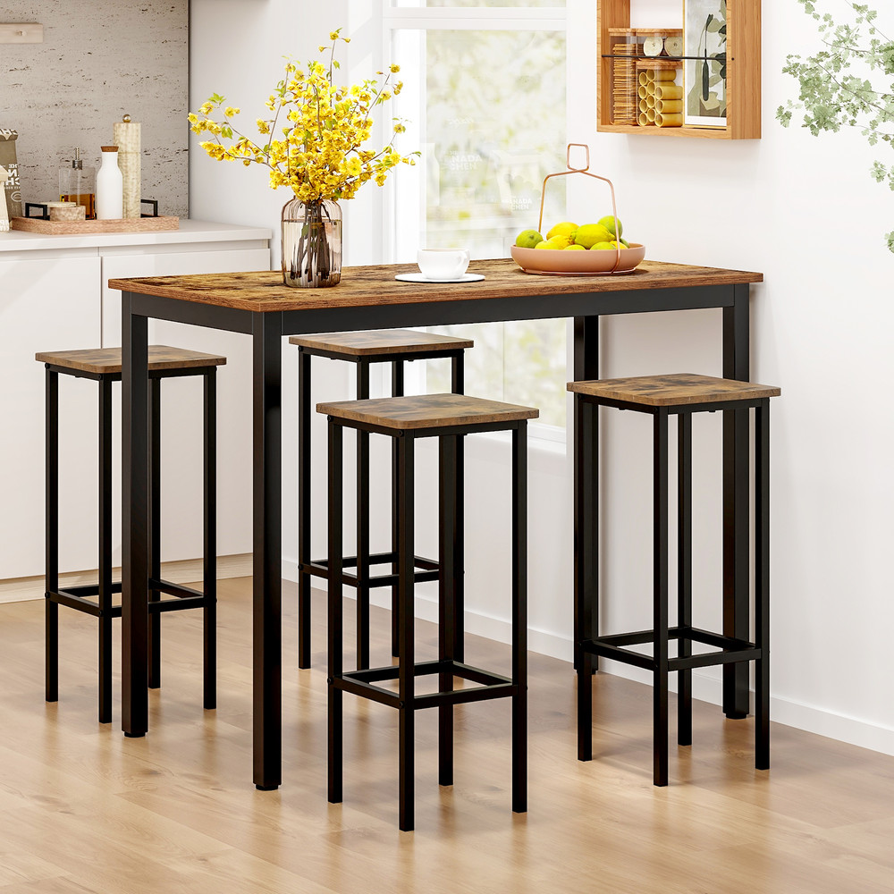 Set of 4 Bar Stool Set with Metal Legs & Footrest – Industrial Style, 330 lb Capacity
