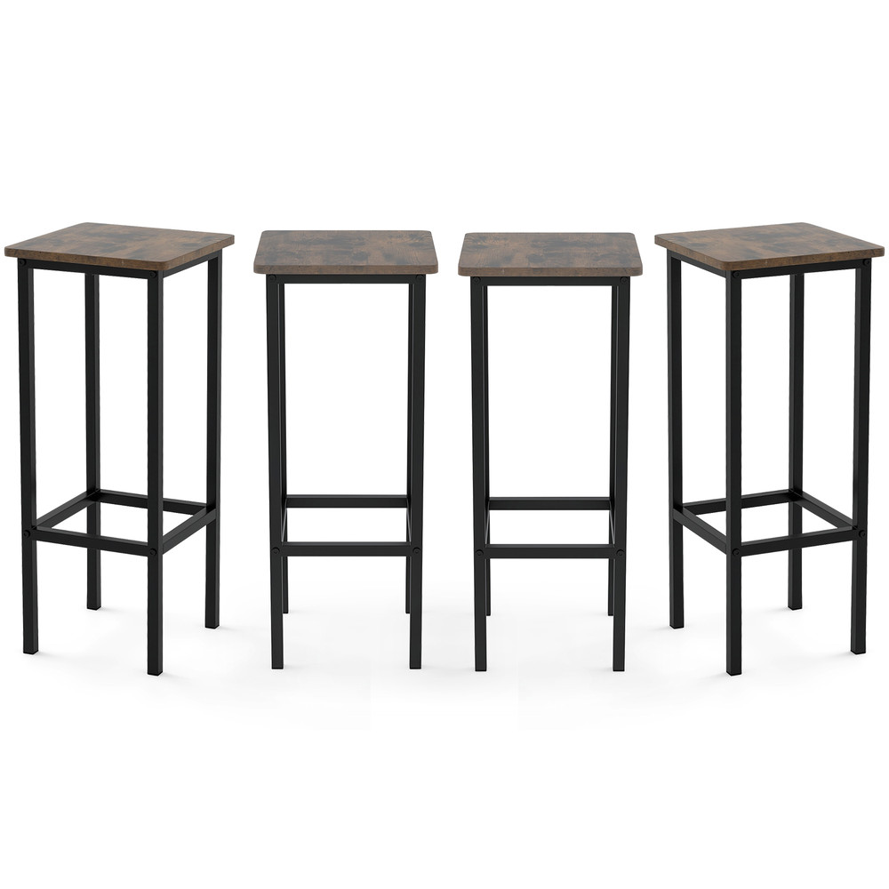 Set of 4 Bar Stool Set with Metal Legs & Footrest – Industrial Style, 330 lb Capacity