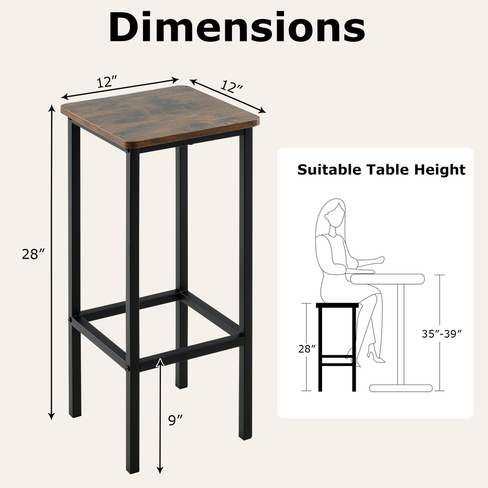 Set of 4 Bar Stool Set with Metal Legs & Footrest – Industrial Style, 330 lb Capacity