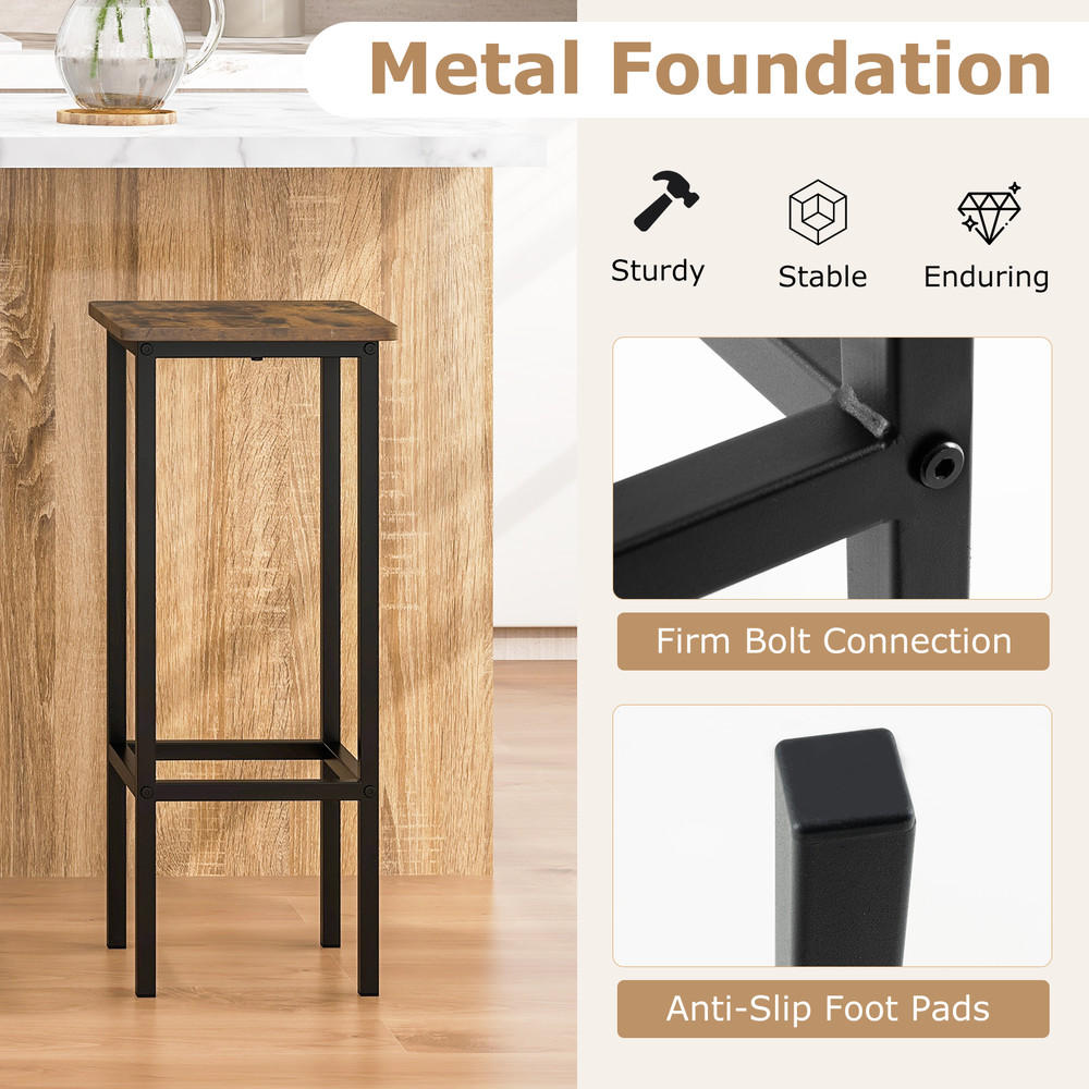 Set of 4 Bar Stool Set with Metal Legs & Footrest – Industrial Style, 330 lb Capacity