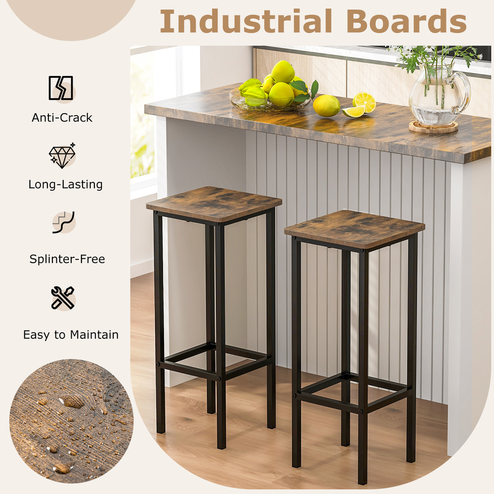 Set of 4 Bar Stool Set with Metal Legs & Footrest – Industrial Style, 330 lb Capacity