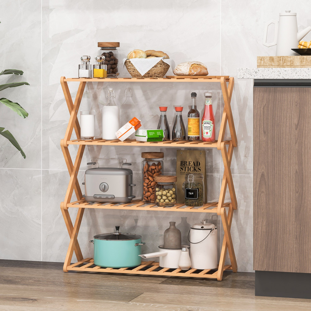 4-Tier Foldable Bamboo Shoe Rack with Slatted Shelves – Space-Saving Storage for Shoes & More