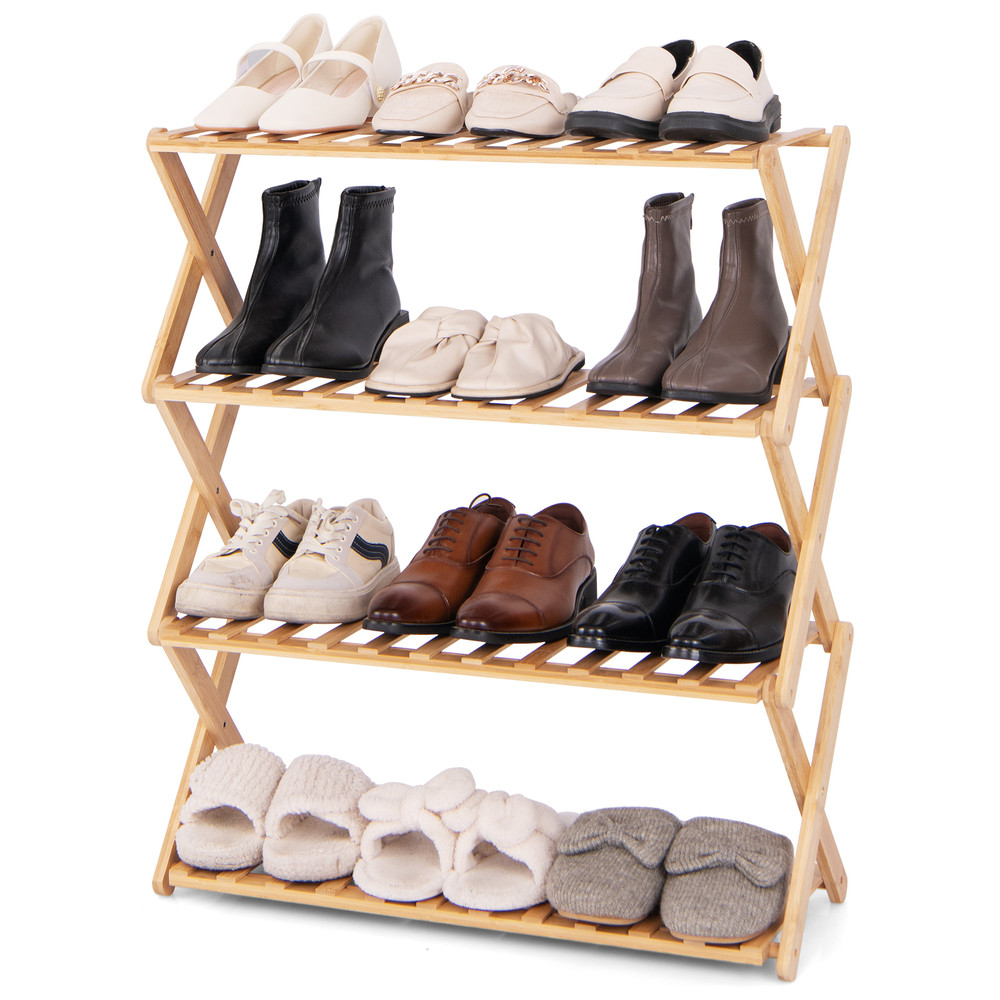 4-Tier Foldable Bamboo Shoe Rack with Slatted Shelves – Space-Saving Storage for Shoes & More