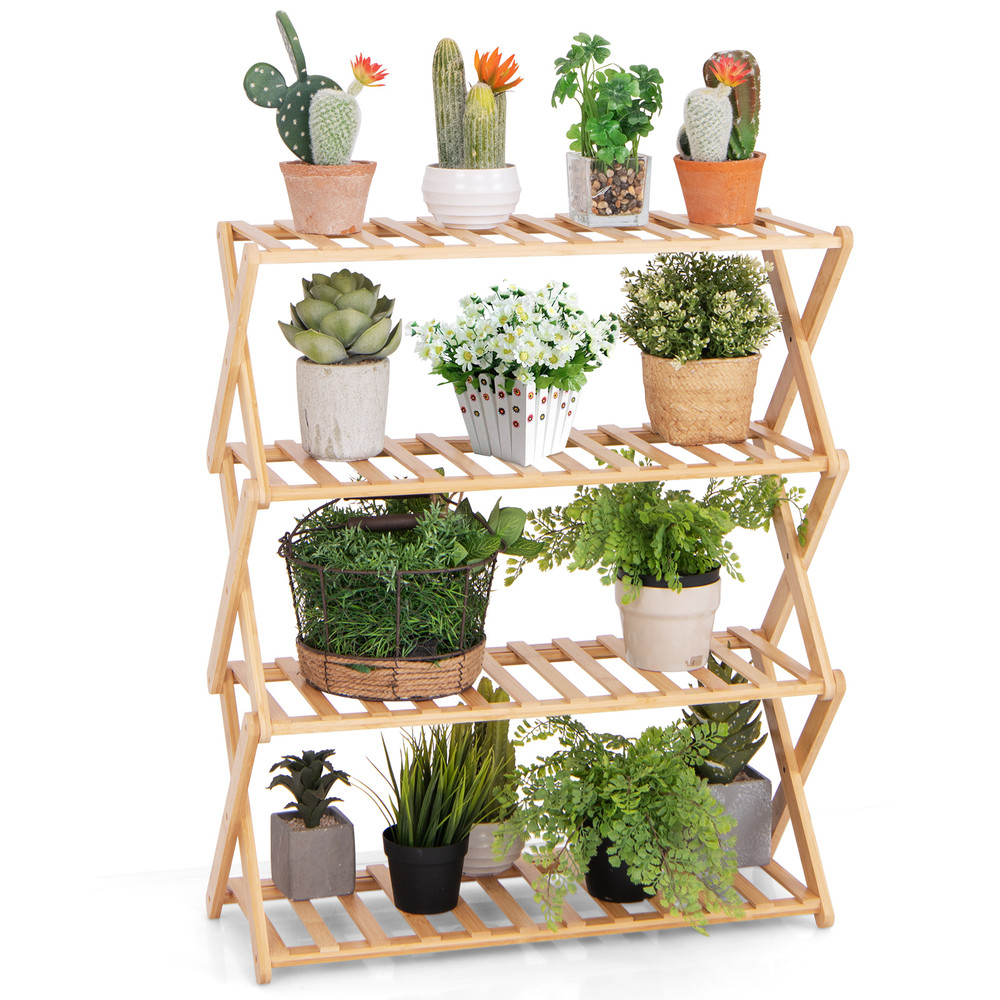 4-Tier Foldable Bamboo Shoe Rack with Slatted Shelves – Space-Saving Storage for Shoes & More