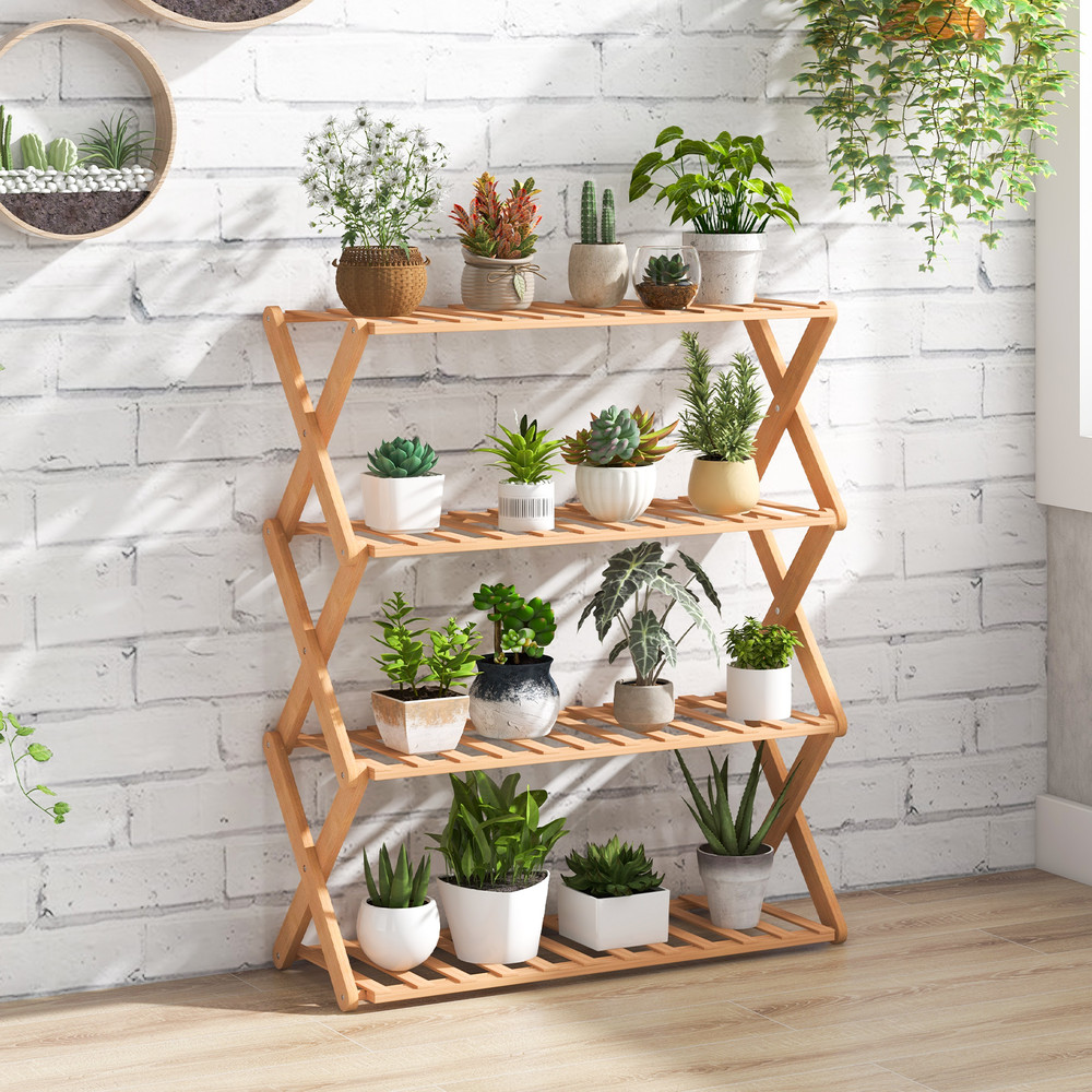 4-Tier Foldable Bamboo Shoe Rack with Slatted Shelves – Space-Saving Storage for Shoes & More