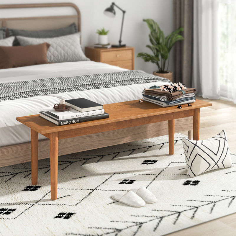 Solid Wood Dining Bench & Entryway Bench with Rubber Wood Legs – Rustic, Multifunctional, and Sturdy