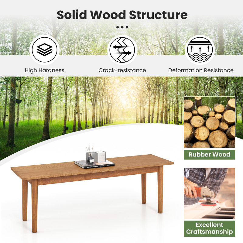 Solid Wood Dining Bench & Entryway Bench with Rubber Wood Legs – Rustic, Multifunctional, and Sturdy